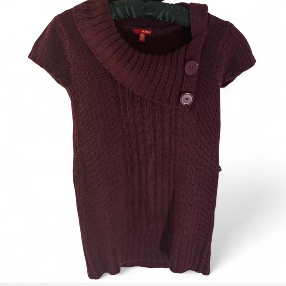 BONGO Short-Sleeve Cowl Neck Sweater Dress in Burgundy